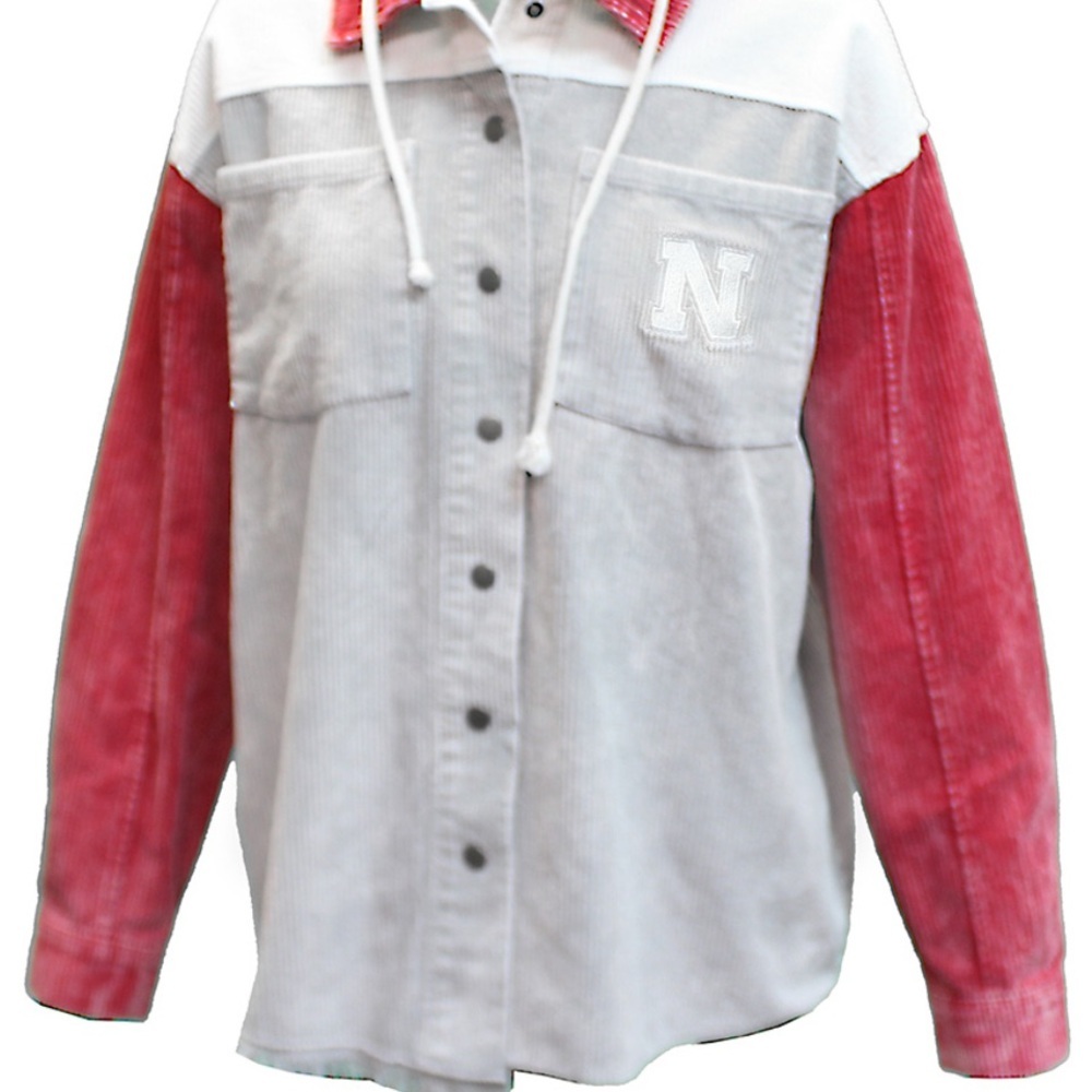 NWT GAMEDAY COUTURE Women’s Red and Gray Corduroy Button-Up Shirt “W”logo Jacket